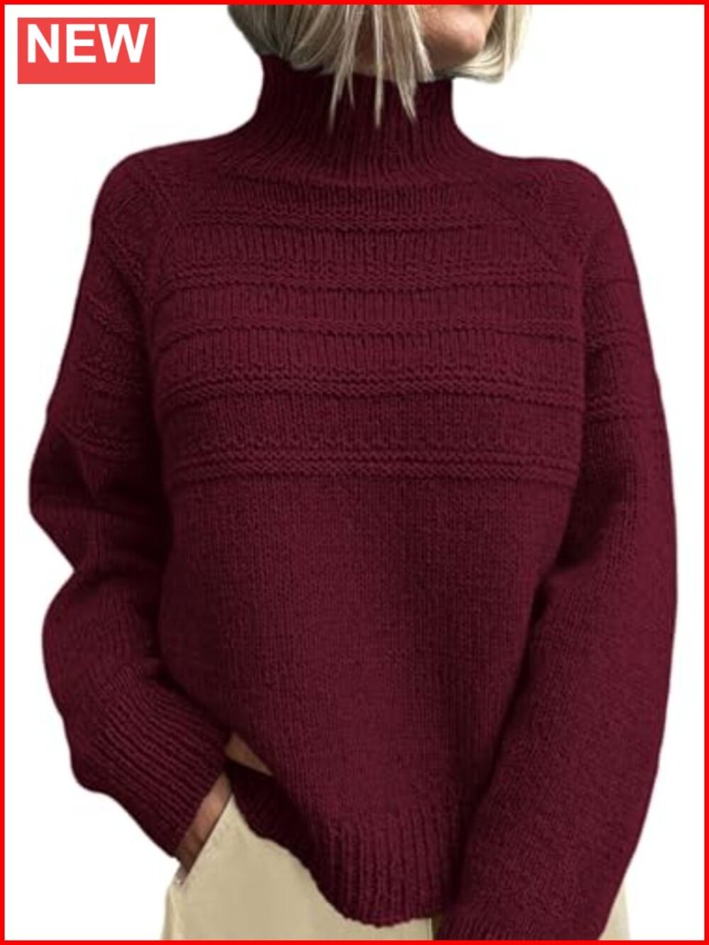 Women's Chunky Knit Mock Neck Pullover Sweater, Relaxed Fit